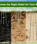12 Inch Garden Stakes Set Of 50 Heavy Duty Galvanized Ground Spikes For Fencing, Tents, Dog Runs, Chicken Wire, Drip Irrigation, Weed Barrier And Lawn Projects, 11 Gauge Lawn Pins shown in soil of varying hardness for comparison.