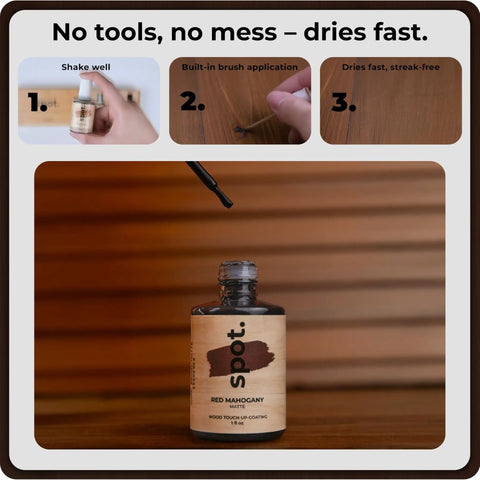 Knockout Match Wood Stain Repair Kit With Brush On Touch Up Bottles For Scratches And Dings Provincial Dark Walnut Ebony And Red Mahogany Tones indoor wood stain bottle with applicator