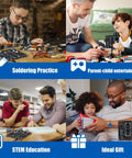 Collage of people using DIY Car Driving Simulation And Soldering Practice Kit For High School And College Students, Hands On Electronics Project