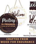 Double Sided Meeting In Progress Door Sign For Office Doors 9.8 Inch Round Wood Conference Room Decor Do Not Disturb Please Knock
