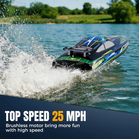 High Speed Brushless RC Boat For Adults With Dual Rechargeable Batteries 30 Minutes Run Time on lake at 25 MPH
