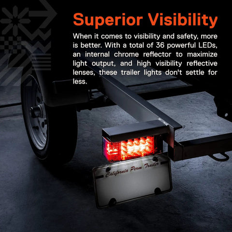 Beefed Up 36 LED Trailer Light Kit With Amber Marker For Over 80 Inch Trailers showing bright LED lights on trailer