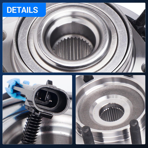 Close-up details of a Front Wheel Bearing And Hub Assembly With ABS For 2007 Through 2013 Chevy Silverado Suburban 2500 3500 HD