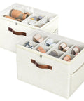 Two Pack Clear Shoe Organizer for Closet With Foldable Storage Containers and Adjustable Dividers Fits Up To Sixteen Pairs Reinforced Handles