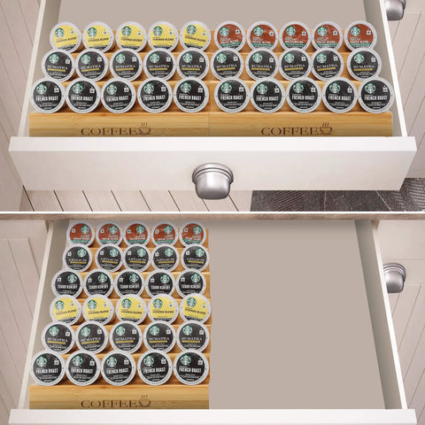 Step Shaped Bamboo K Cup Holder Duo For Your Coffee Station Drawer Or Countertop Organizer Holds 30 Pods Two Piece Set