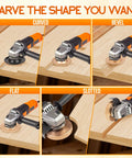 5 Piece Wood Carving Disc Set For Angle Grinder With 4 Inch And 4.5 Inch Attachments, Stump Grinder Wheel in use on wood.