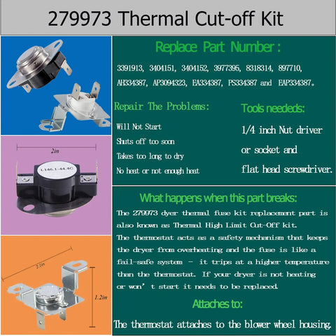 Thermal Cut Off Fuse Kit with Thermistor Control for Electric Dryers Replacement Part Easy Install and Durable Kit