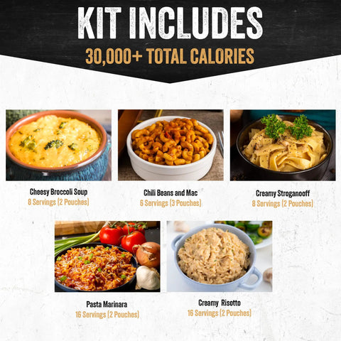 Five prepared meals from 120 Serving Freeze Dried Entree Bucket Tastes Great Emergency Food Supply No Refrigeration Needed