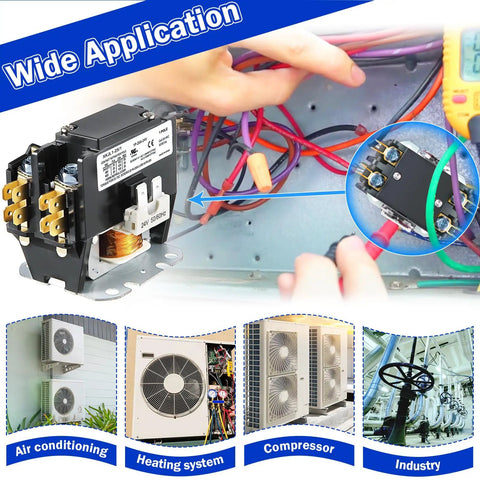 Heavy Duty 24V 25A 1 Pole HVAC Contactor Replacement Relay installed in air conditioning system application