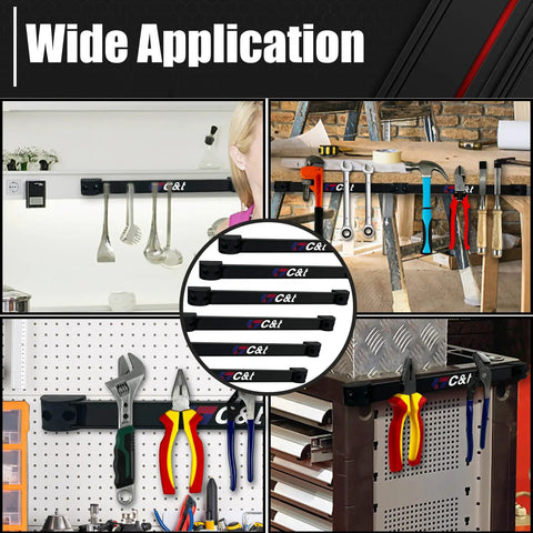 Storage Organizer Tool Holder Set With Six Magnetic Tool Bars And One Wrist Magnetic Holder, wall mounted for tools and utensils
