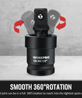 Pro Grade Impact Socket Adapters And Reducers Kit With Universal Joints And Drill Adapters, One Half Inch Drive, showing 360 rotation.