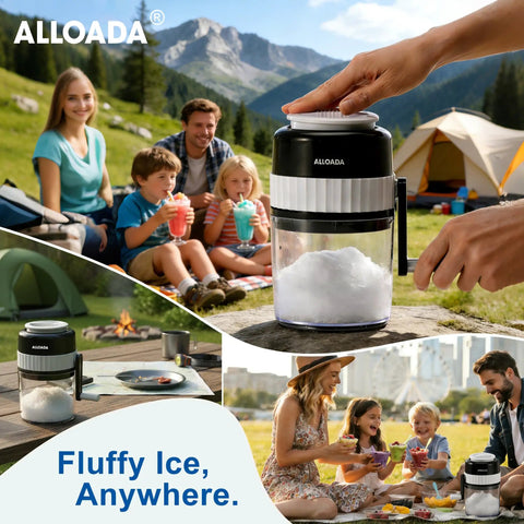 Manual Snow Cone And Slushie Maker With Shaved Ice Texture, Portable Ice Shaver for home use or on the go in outdoor setting.