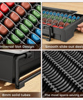 3 Inch Slim Crystal Glass Coffee Capsule Organizer Drawer For Nespresso Vertuo Pods Holds 24 Pods NP06 with universal slots and sleek pull-out design.