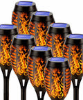 Outdoor Solar Flickering Torch Lights 8 Pack Waterproof Patio Tiki Lamps With 12 LED Flame Beams
