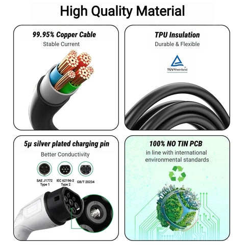 High Quality Material Display for Heavy Duty EV Charging Cable Type 2 Male To GB/T Female Mode 3 Portable Electric Vehicle Cord