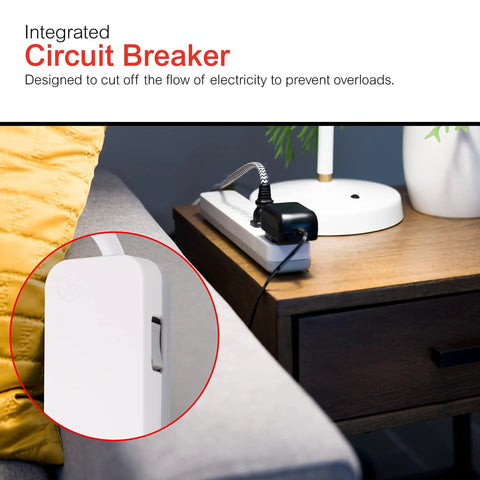 Six Outlet Surge Protector Power Strip Set For Home And Office Use With 10 Ft Cords 800 Joules shown on wooden table