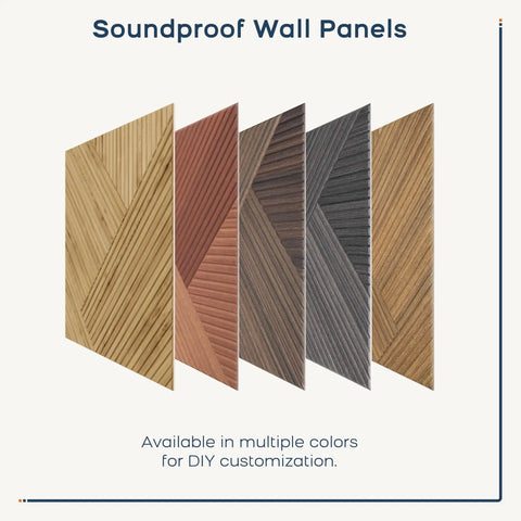 Six Pack Acoustic Wall Panels For Home Studio And Office, High Density Polyester Sound Absorbers With Wood Print Finish in various colors