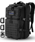 MOLLE Assault Backpack 40L Tactical Military Rucksack 3 Day Pack With USA Flag Patch, black, water resistant, side view