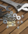 Pro Grade M8 Stainless Steel Thread Insert Kit With 10 Pieces alongside tools on wooden surface