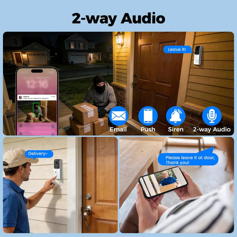 Dual Band Wireless Video Doorbell Camera With 2.4G And 5G Wi Fi, 2 Way Audio, AI Motion Alerts, Instant Alerts, Included Chime, No Monthly Fee, Easy Setup, Battery Powered With Long Battery Life, Works With NVR Or Standalone Security System on front door