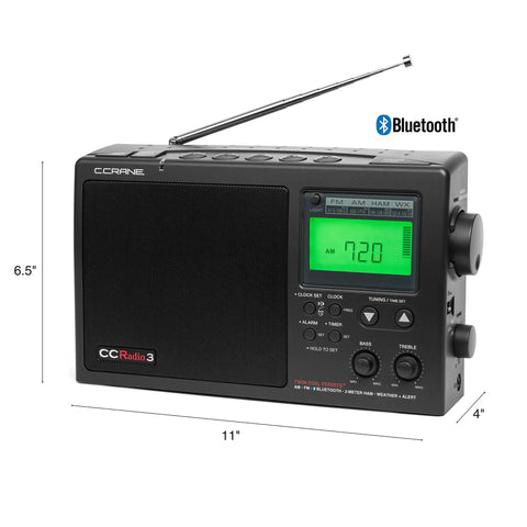 Long Range AM FM Portable Digital Radio With NOAA Weather Alerts And Bluetooth 2 Meter Ham Band Compatibility, front view