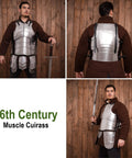 Beefy 18 Gauge Medieval Cuirass Armor With Tassets For LARP And Cosplay Full Chest Groin And Hip Protection Front and Back View