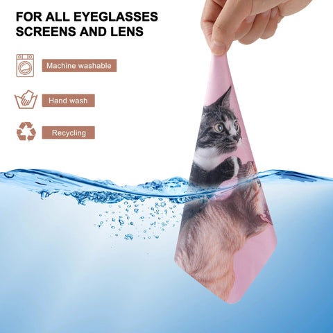 Anywind microfiber glasses cleaning cloths, pink with cat image, 6-pack for eyeglasses and screens
