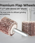 50 Pack 1 Inch Flap Wheel Sander Set, 80 Grit Aluminum Oxide Wheels for Drill with 1/4 Inch Shank displayed on gray background