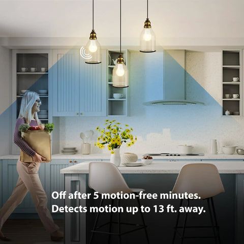 A19 LED Motion Sensor Bulb With 60W Equivalent, 5CCT Options, E26 Base, 800 Lumens, Auto On Auto Off, Smart Energy Saving Lighting For Hallways And Rooms In Any Home in kitchen pendant light