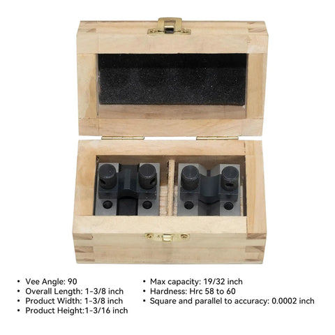 Beefy Hardened Steel V Block With Clamp Set 1-3/8 x 1-3/8 x 1-3/16 90 Degree Precision Machinist Gauge For Mill And Lathe Multi Purpose V Block Tool With High Squareness And Parallelism in wooden case