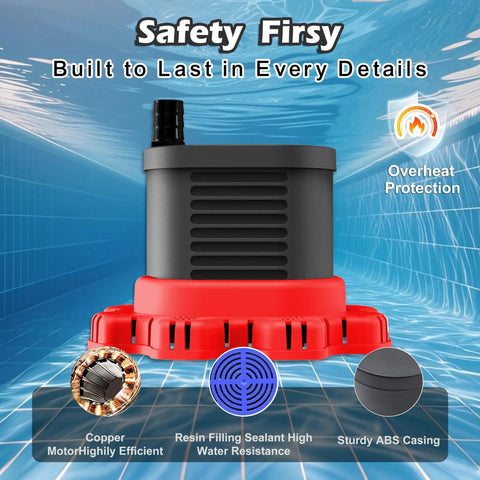 Heavy Duty Pool Cover Pump For Above Ground Pools, 850 GPH Submersible Water Pump with ABS casing and overheating protection