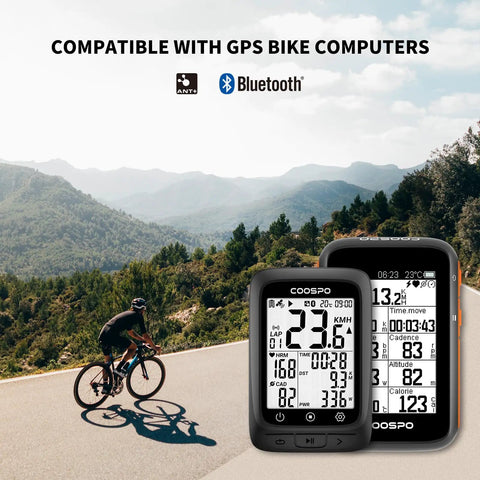 Cyclist using GPS bike computer compatible with Cadence Sensor BK9C With Bluetooth 5.0 And ANT Plus For Real Time RPM Data