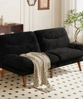 66 Inch Convertible Futon Sofa Bed With Corduroy Upholstery, Adjustable Backrest And Armrests, Recliner Lounge, Black