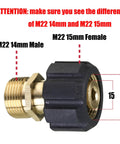 Pressure Washer Adapter M22 15mm Female To M22 14mm Male Fitting 4500 PSI Metric Quick Connect showing male and female ends