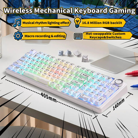 Badass Wireless Mechanical Keyboard With Triple Mode Connectivity And A Massive 8000mAh Battery Featuring Creamy Thocky Switches For Smooth Multi Device Gaming On Any Rig Legit Game Changer in compact size with RGB backlighting