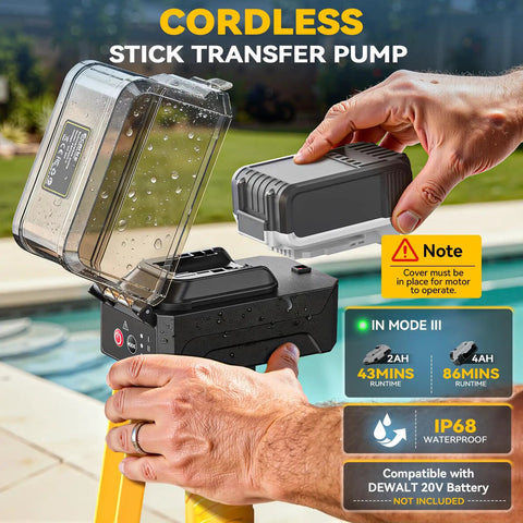 Installing Cordless 840 GPH Brushless Water Transfer Pump With Auto Shutoff 3 Speed Modes for pool use, IP68 waterproof
