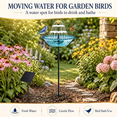 Solar Powered Bird Bath Fountain With Stake Stand For Garden Patio And Yard Outdoor Water Feature That Attracts Birds