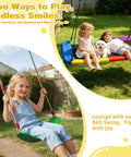Children enjoying 3-In-1 Backyard Swing Set With Platform Swing And Two Belt Swings, Heavy-Duty Metal Frame, in garden