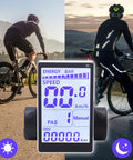 Universal LCD Bike Display Panel For 24V 36V 48V 60V E Bikes And Scooters, 5 Pin M5 Control Meter in day and night cycling view