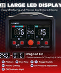 Control panel with LED display of 63 Amp Non Touch Pilot Arc Plasma Cutter With Drag Cut For Clean Three Quarter Inch Cuts And One Inch Severance Non HF Arc Start Metal Cutting Machine 110 To 220 Volt Dual Voltage For Auto Body Farm And Workshop Projects