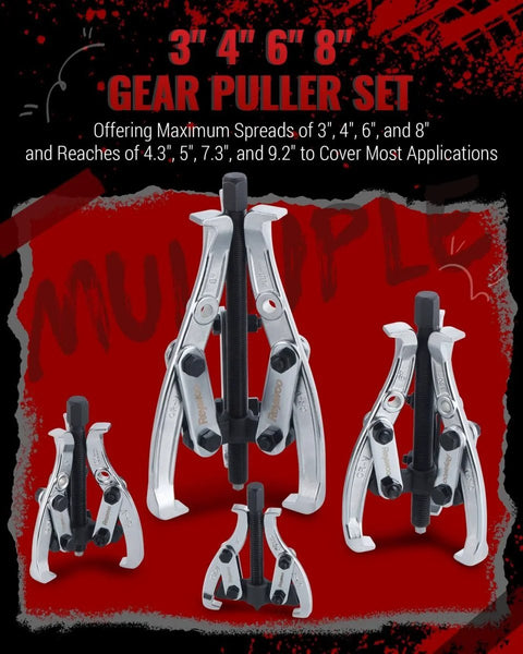 Beefy Gear Puller Set 3 Inch 4 Inch 6 Inch 8 Inch with 2 Jaw and 3 Jaw Reversible Jaws Heavy Duty CrV Steel Bearing Puller Kit