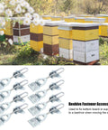 10 Sets Beehive Fasteners With Nuts And Adjustable Buckle Straps Tool Free Quick Release Snap Connectors For Securing Hive Bodies And Bottom Boards Beekeeping Gear Essentials with beehive in background