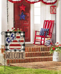 Patriotic USA Flag Paw Print Garden Flag 12x18 Double Sided Outdoor Welcome Banner Buffalo Plaid Yard Decor For 4th Of July