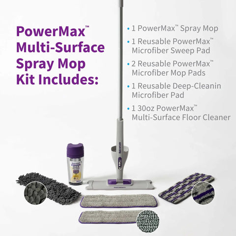 Rejuvenate PowerMax Multi Surface Spray Mop Kit With Cleaner. Includes Reusable Microfiber Sweep And Mop Pads For Deep Cleaning Hardwood Tile Floors. Easy One Hand Operation. Great For Daily Housekeeping Chores And Removing Dirt Grime From All Floor