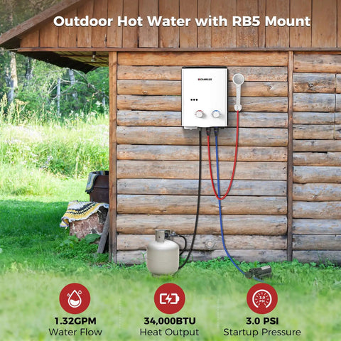 Portable Propane Water Heater And Pump Kit For Off Grid Camping And RVs, Instant Hot Water With Tankless Gas Shower System, 1.32 GPM