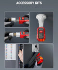 Circuit Breaker Finder With GFCI Outlet Tester for home and workshop, showing plug and play use with visual indicator lights.