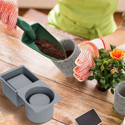 Person using 3 Pack Concrete Molds For Planters, Silicone Mold Set For Cement Pots, DIY Succulent Pots, Square And Round Shapes