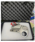Beefy Hydraulic Hollow Torque Wrench With Square Drive Pro Grade Aluminum Alloy Construction Garage Ready Design For Heavy Bolt Tightening Jobs Without The Hassle in protective case.