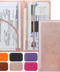 Keep Your Daily Driver Papers On Deck With This Rose Gold Car Registration And Insurance Card Holder Featuring Secure Pouches For Plates Proof Of Insurance And Road Trip Ready, showing open with documents.