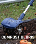 Drill Powered Cultivator Attachment For Cordless Drills, Flexible Width Up To 8 Inches, Model 46007 tilling compost in garden